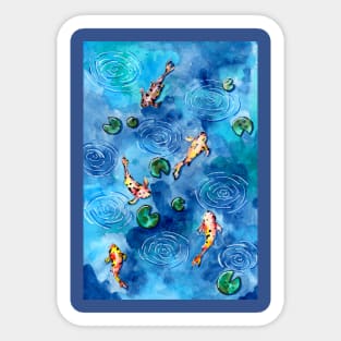 Koi Fish Pond in the Rain Sticker